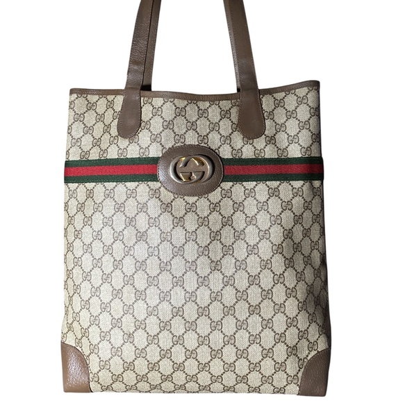 Gucci Sherry Line Brown/Beige GG Green & Red Tote Bag